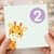 2nd Birthday Card, Cute Giraffe Age 2 Card