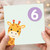 6th Birthday Card, Cute Giraffe Age 6 Card