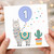 1st Birthday Card, Cute Llama and Balloon Design