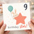 9th Birthday Card, Cute Bunny Birthday Star Card