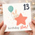 13th Birthday Card, Cute Bunny Birthday Star Card