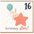 16th Birthday Card, Cute Bunny Birthday Star Card