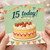 15th Birthday Card, 15 Today Cake and Bunting Design