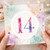 14th Birthday Card, Pastel Watercolour Number 14 Card