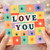 Love You Card - Colourful Retro Starburst Design, Romantic Greeting for Anniversary, Valentine’s Day or Just Because - Blank Inside