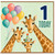 1st Birthday Card for Child, Cute Giraffe Balloon Party Design, 1 Today