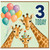 3rd Birthday Card for Child, Cute Giraffe Family with Balloons