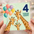 4th Birthday Card for Giraffe Lover, Cute Balloon and Giraffe Birthday Card