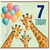 7th Birthday Card for Child, Cute Giraffe Balloons Card