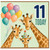 11th Birthday Card, Cute Giraffe Balloon Party Card