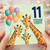 11th Birthday Card, Cute Giraffe Balloon Party Card