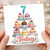 7th Birthday Card, Colourful Cupcake Tower Today Design
