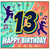 13th Birthday Card with large bold number 13, dancing child silhouettes and musical notes
