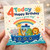 4th Birthday Card for Boy or Girl, Cute Safari Animals Boat and Rainbow Happy Birthday Card