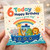 6th Birthday Card Cute Safari Animals Rainbow and Boat Design