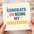 Congrats On Being My Girlfriend Card - Funny Congratulations Romance Card for Girlfriend, Anniversary or Valentine’s Day - Colourful Typography Humour Greeting with Stars