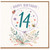 14th Birthday Card, Happy Birthday Card with Floral and Ladybird Design