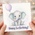 2nd Birthday Card, Cute Elephant Happy 2nd Birthday Card