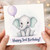 3rd Birthday Card, Cute Elephant Balloon Birthday Card