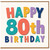 80th Birthday Card, Happy 80th Birthday Colourful Typography Card