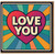 Love You Heart Greeting Card - Colourful Retro Sunburst, Bold Typography - Romantic Anniversary or Valentine’s Day Card