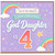 God Daughter 4th Birthday Card, Magical Rainbow and Stars Design