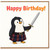 Scottish Penguin Birthday Card, Cute Happy Birthday Card with Tartan Kilt and Sword
