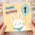 1st Birthday Card, Cute Bunny Balloon Happy Birthday Card
