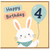 4th Birthday Card, Cute Bunny Balloon Card
