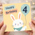 4th Birthday Card, Cute Bunny Balloon Card