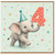 4th Birthday Card, Cute Elephant Party Card