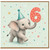 6th Birthday Card, Cute Elephant Party Card