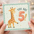 5th Birthday Card, Cute Giraffe Age 5 Card