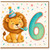 6th Birthday Card, Cute Lion Party Card