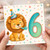 6th Birthday Card, Cute Lion Party Card