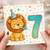 7th Birthday Card, Cute Lion Party Design