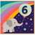 6th Birthday Card, Cute Elephant Rainbow Balloon