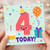 4th Birthday Card, Cute Number 4 Party Card