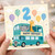 2nd Birthday Card, Cute Bus and Animals Happy Birthday Card
