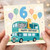 6th Birthday Card, Cute Animal Bus Happy Birthday Card