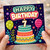 7th Birthday Card, Colourful Cake and Balloons Design