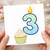3rd Birthday Card, Cute Cupcake and Candle Number 3 Design