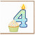 4th Birthday Card, Number 4 Candle and Cupcake Design