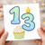 13th Birthday Card, Cute Cupcake Candle Design