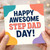 Happy Awesome Step Dad Day Card - Stepdad Father's Day Card, Bold Colourful Typography Design, Fun Greeting for Step Dad