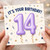 14th Birthday Card, It’s Your Birthday, Purple Balloon Number 14 Card