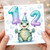 12th Birthday Card, Cute Turtle with Balloons and Party Hat