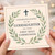 To My Goddaughter First Holy Communion Card - Religious Cross and Greenery Wreath - Elegant Congratulations Card from Godparent - Square Greeting with Envelope