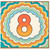 8th Birthday Card, Colourful Retro Rainbow Number 8 Card
