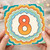 8th Birthday Card, Colourful Retro Rainbow Number 8 Card